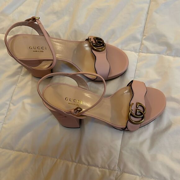 Gucci Marmont Pink Leather Gg Ankle Strap Block Heel, EU37/US 7, NWT Authentic - Picture 7 of 14